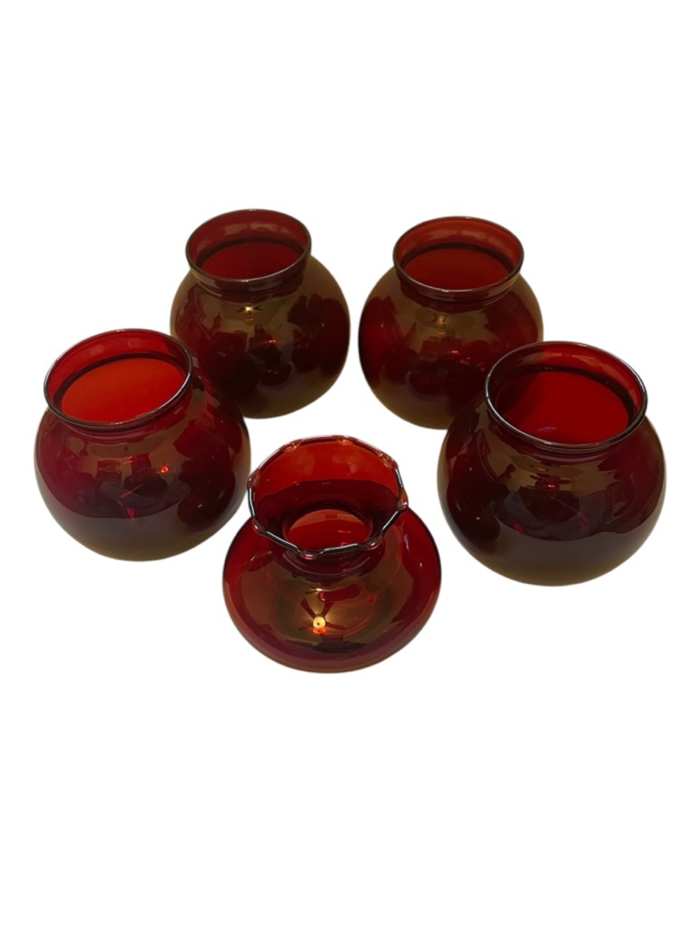 Vintage Anchor Hocking Royal Ruby Red Bud Vases Candle Holders Bulb Vase Ruffled